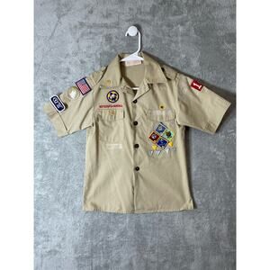 Vintage Boy Scouts of America BSA Uniform Shirt Youth Medium 10-12 With Patches